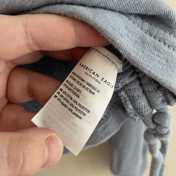 American Eagle Women XS Light Blue Soft Fleece Crew Neck Cinch-Waist Sweatshirt - Picture 10 of 12